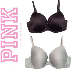 PINK Victoria’s Secret Wear Everywhere Lightly Lined Bra Bundle Silver Black 36C